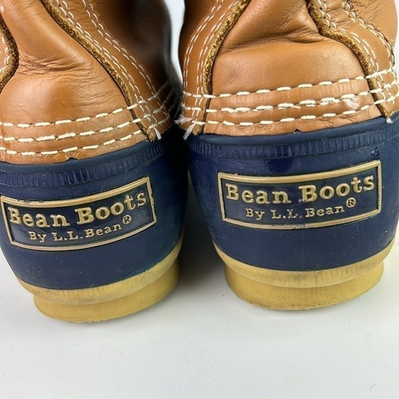 L.L. Bean Women’s Bean Boots 8” Made in Maine Tan Blue Waterproof Duck B… - Picture 6 of 12